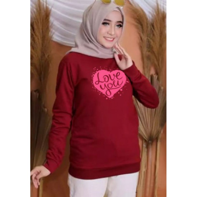 Kaos Lengan Panjang LOVE PINK / Kaos Sweatshirt / Atasan Wanita / Atasan Wanita Lengan Panjang