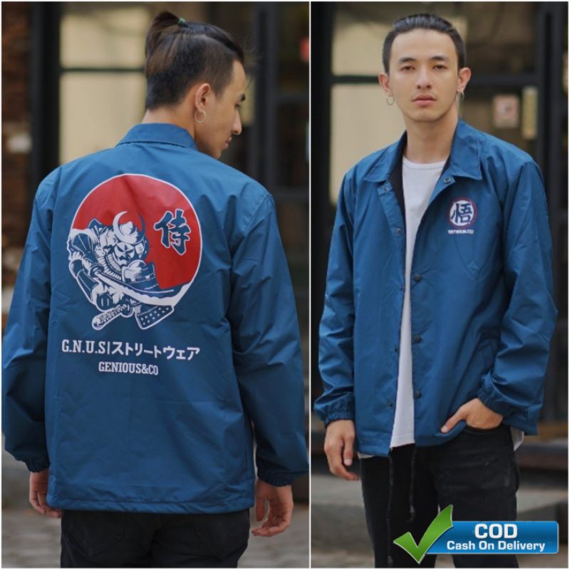 GENIOUS Original Jaket Pria Coach Sablon New Art Samurai Japan -- Jaket Coach Pria Windbreaker Murah