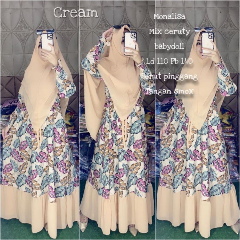 (COD)gamis janda bolong set syar'i Monalisa mix ceruty babby dol premium mewah ld110 PB 140 Bandung