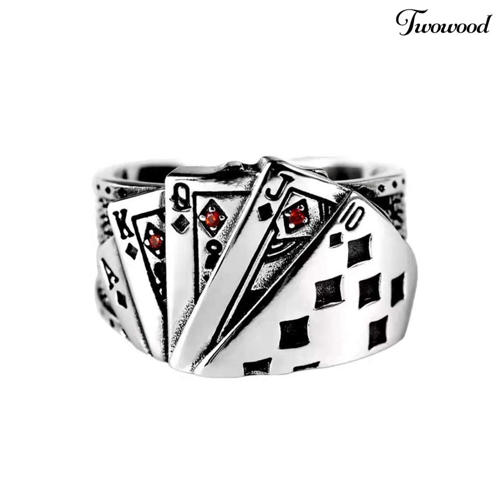 Cincin Model Terbuka Adjustable Desain Kartu Poker Ukir Gaya Retro Untuk Unisex