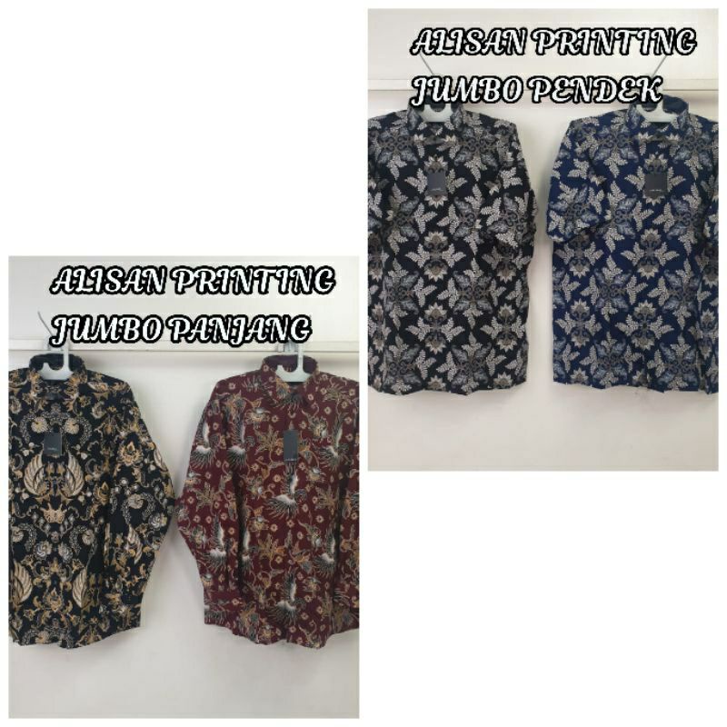 ALISAN Kemeja Motif Batik Printing Jumbo Lengan Panjang-Pendek
