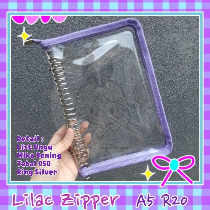 

Office & Stationery | Document Organizer | Binder Lilac Zipper Mika Pvc Bening / Clear A5 A6 Ring 6 / 20 | Best Seller