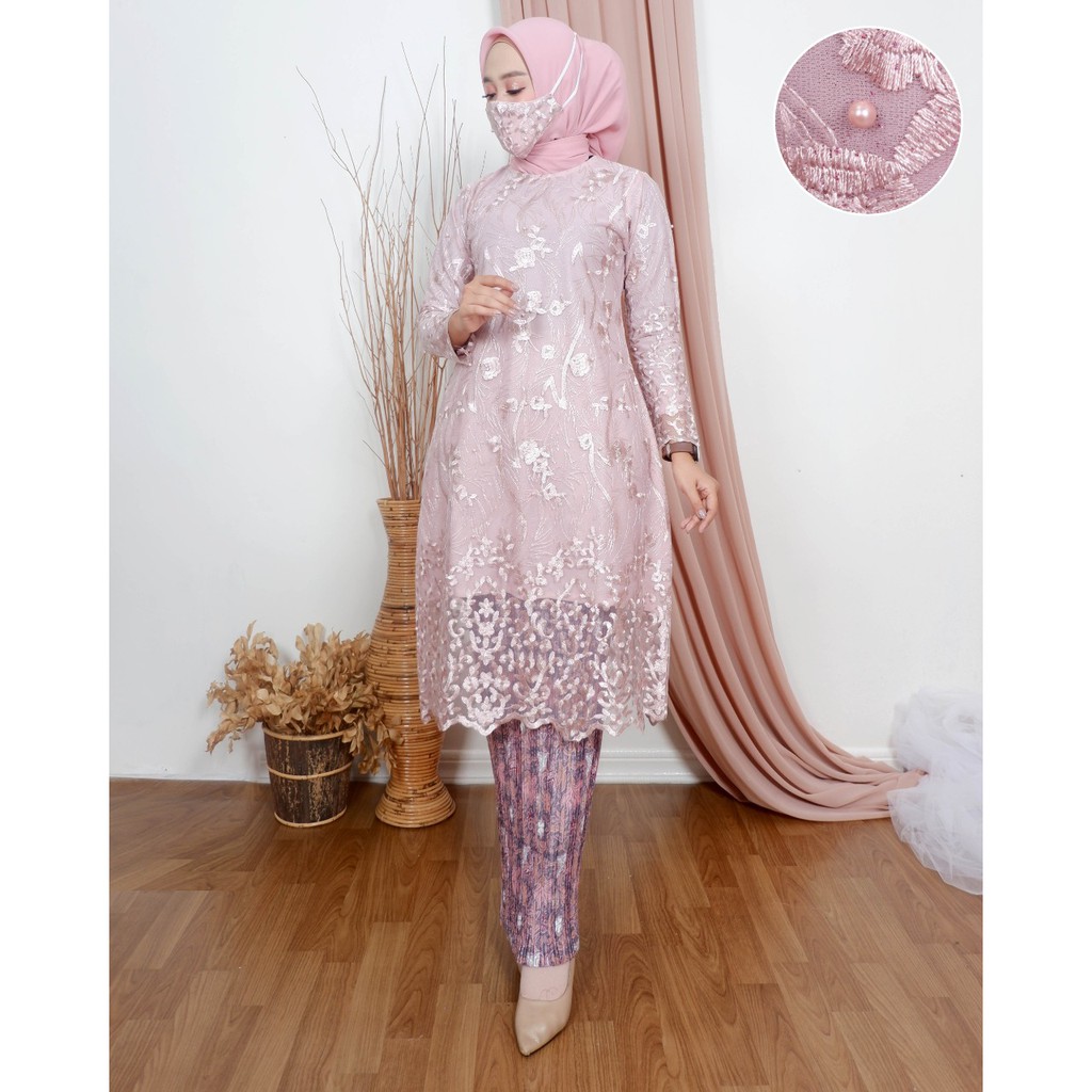 SET TUNIK TULLE BORDIR TIMBUL (GLITER) / SET TUNIK PESTA