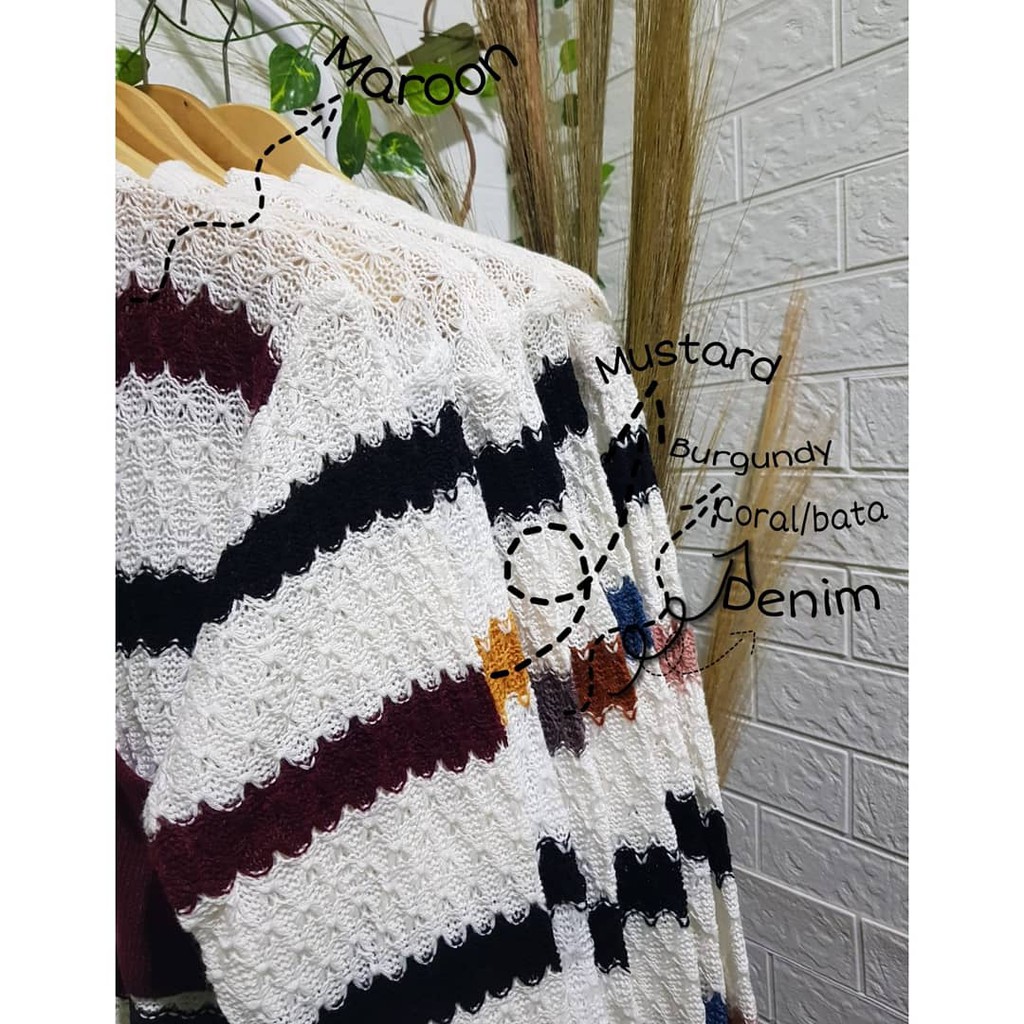 Sweater Rajut Nanas polet saku / nanas popcron / bezzy sweater colour/SWEATER NANAS STRIPE RAJUT/SWEATER ZIGGY