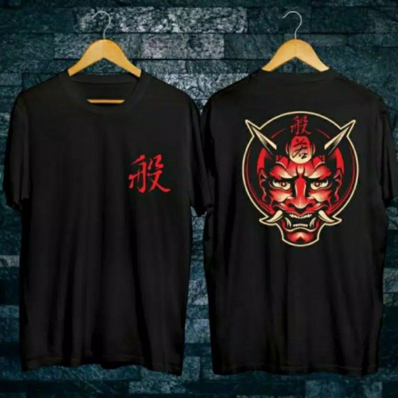 Fourfashion Kaos Pria Kaos Distro RONIN RED MASK Black BC128