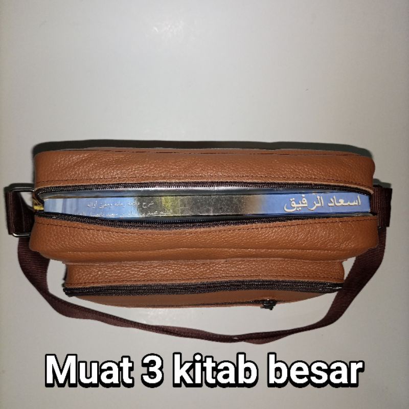 Tas kitab bahan kulit asli muat 3 kitab besar