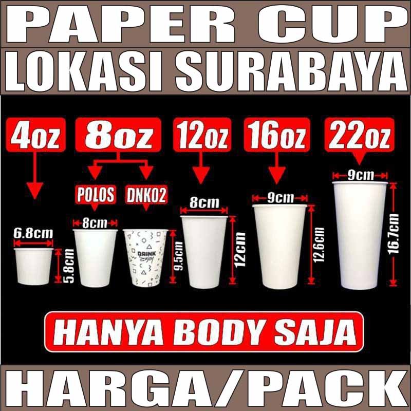 Paper Cup 8oz Hot 4oz 12oz Cup 16oz 22oz Hot n Cold Per Pack Hanya Gelas Kertas Tahan Panas SBY