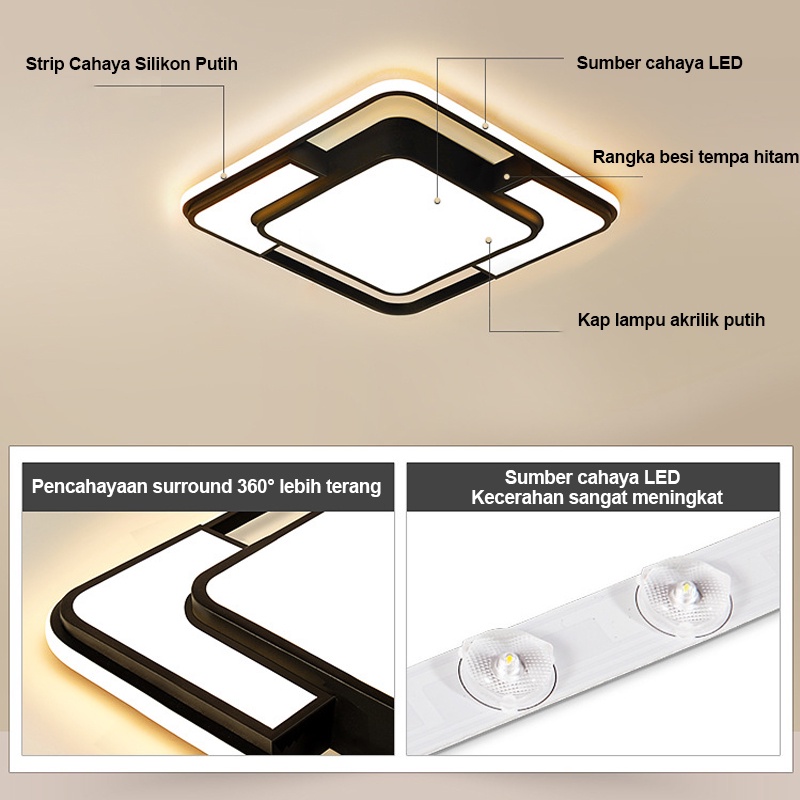 Golden LED Lampu Plafon LED 3 Warna Bentuk Persegi Gaya Nordic Minimalis Untuk Dekorasi Ruang Tamu / Kamar Tidur