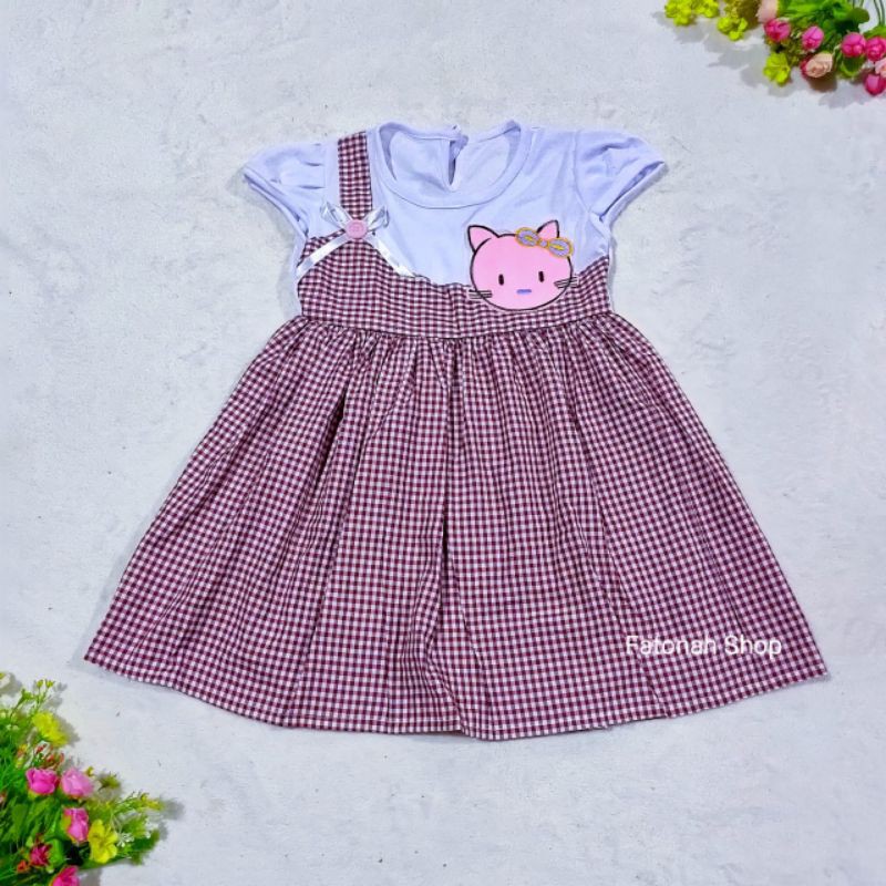 Dress anak 1 2 tahun cewek baju anak perempuan hellokitty marun (dress hello cilukba )