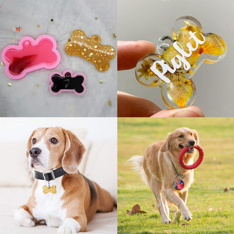 6pcs / Set Cetakan Epoxy Resin Bentuk Tulang Anjing Bahan Silikon Dengan Gantungan Kunci