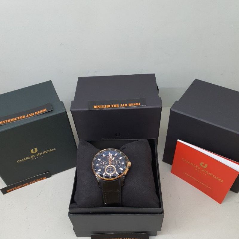 Jam Tangan Pria Charles Jourdan CJ1035-1732C Black Rose Gold Leather
