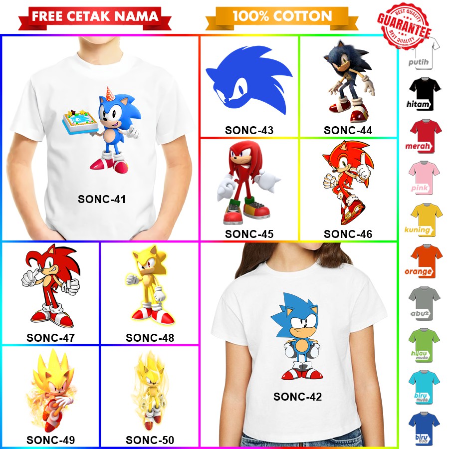 [FREE NAMA!!] Baju Kaos ANAK DAN DEWASA SONIC BANYAK MOTIF