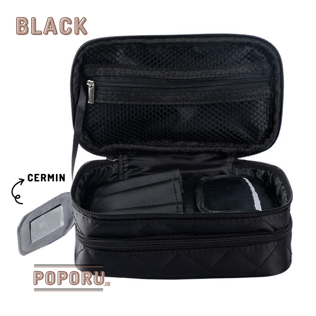 POPORU 3 LAYERS makeup pouch - cosmetic bag organizer- tas kosmetik- DOUBLE LAYERS PANACHE