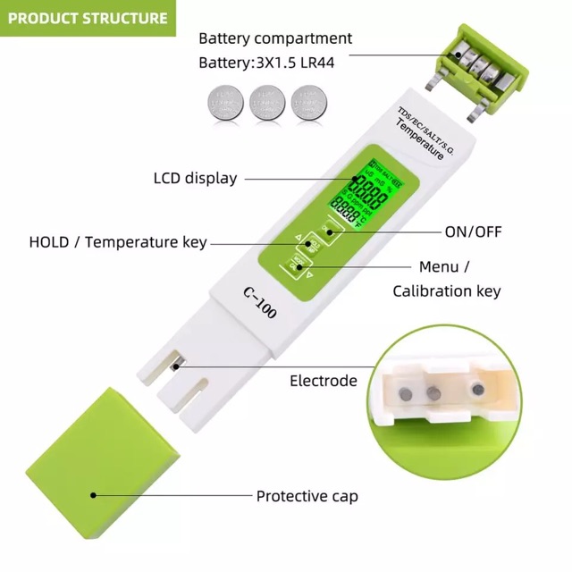 5 in 1 TDS/EC/SALINITY/S.G/TEMEPERATURE Meter Digital Backlight C-100