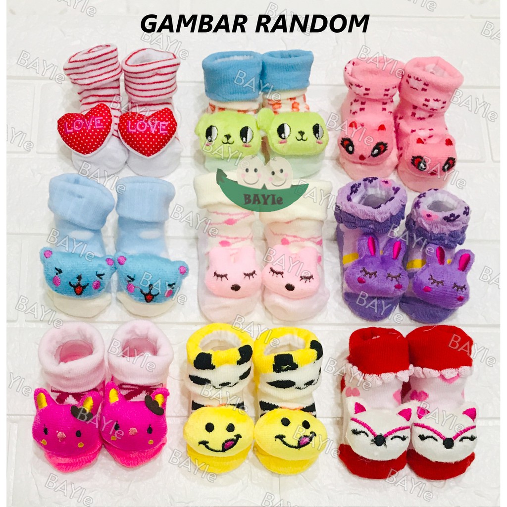 BAYIe - Kaos Kaki Bayi Karakter 3D Laki-laki/Perempuan Cowok/Cewek motif RANDOM usia 0 - 6 bulan