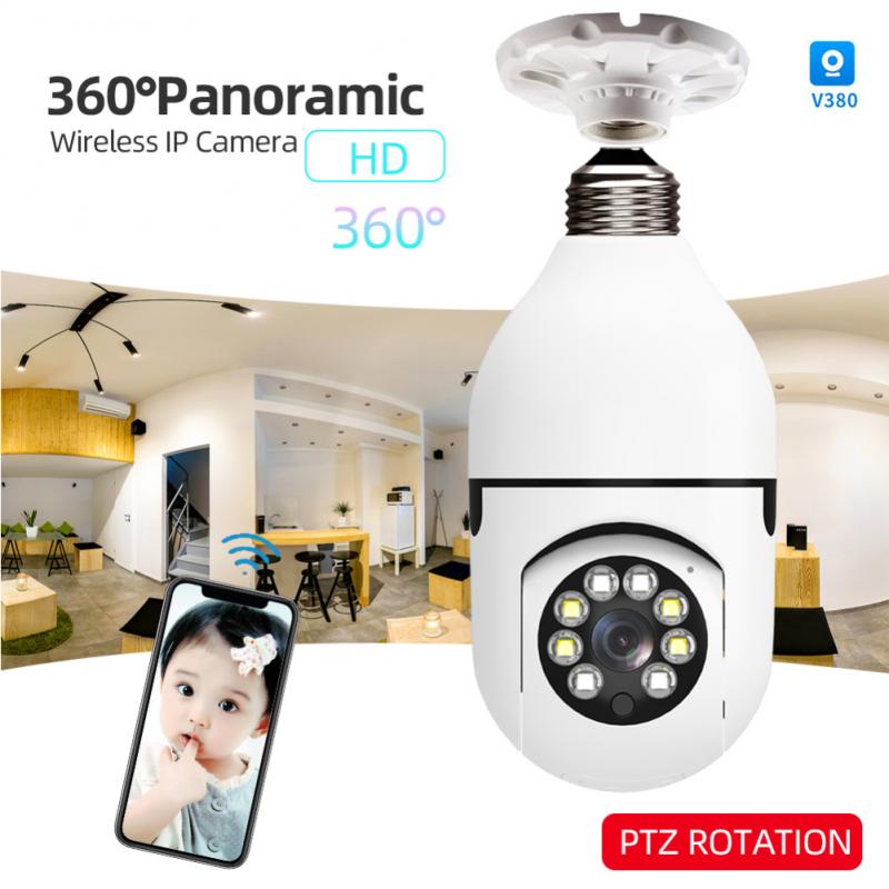 Kamera IP Nirkabel 1080P 360 ° Kamera Panoramik Putar Soket Bohlam E27 Monitor Tampilan Jarak Jauh Pengawasan Video Keamanan Rumah