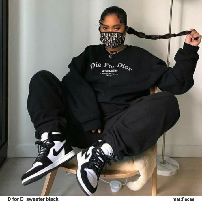 Sweater Die For Dior l Outerwear Sweter Fashion Wanita Remaja Muslim - Hitam