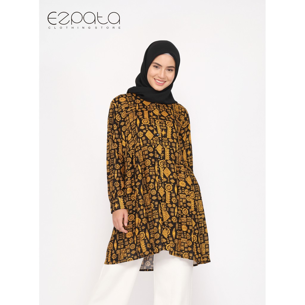 Ezpata Atasan Tunik Kemeja Rayon Wanita Lengan Panjang Kancing Aktif Busui Wudhu Friendly Bahan Premium Harga Murah