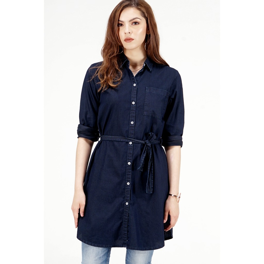Logo Jeans Kemeja Wanita Chambray Aurist Dark Blue 24782L2DL