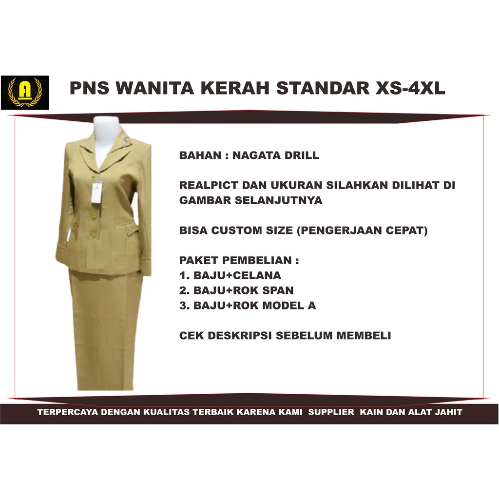 Seragam PNS Wanita PDH Pemda Kerah Standar XS-4XL