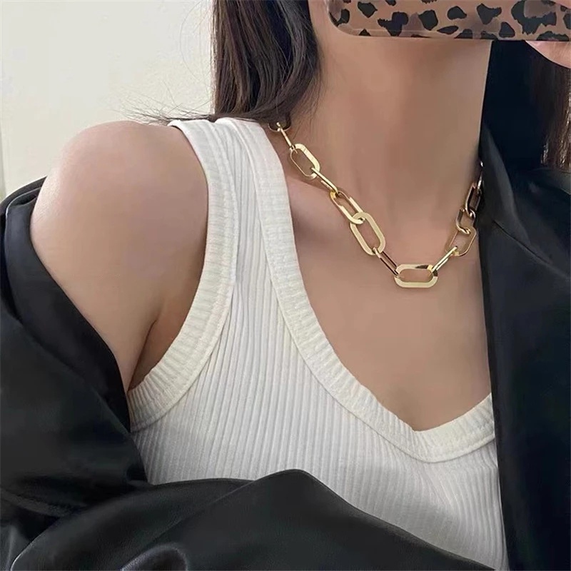 Kalung Choker Rantai Bahan Alloy Tebal Dapat Disesuaikan Gaya Retro Untuk Wanita