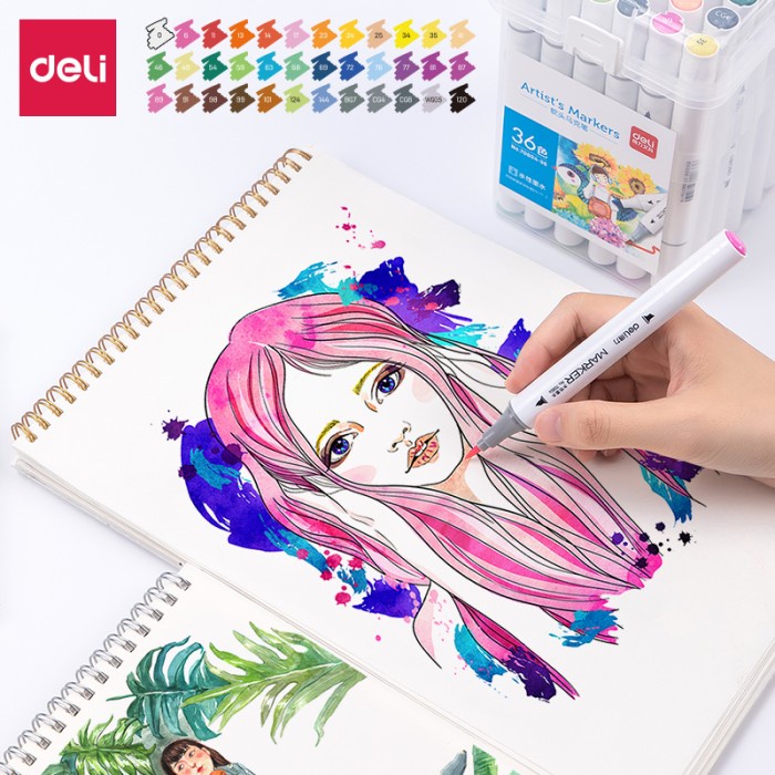

(DISKON TERMURAH) Deli Color Water-based Double Tip Marker Spidol Ujung Ganda 70804 - 36 WARNA