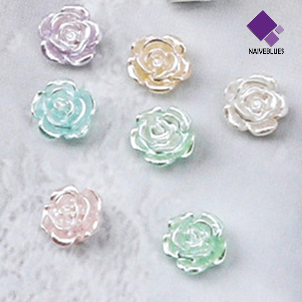 Naiveblue 50Pcs / Set Ornamen Bunga Camellia Multiwarna Untuk Dekorasi Nail Art / Manicure DIY