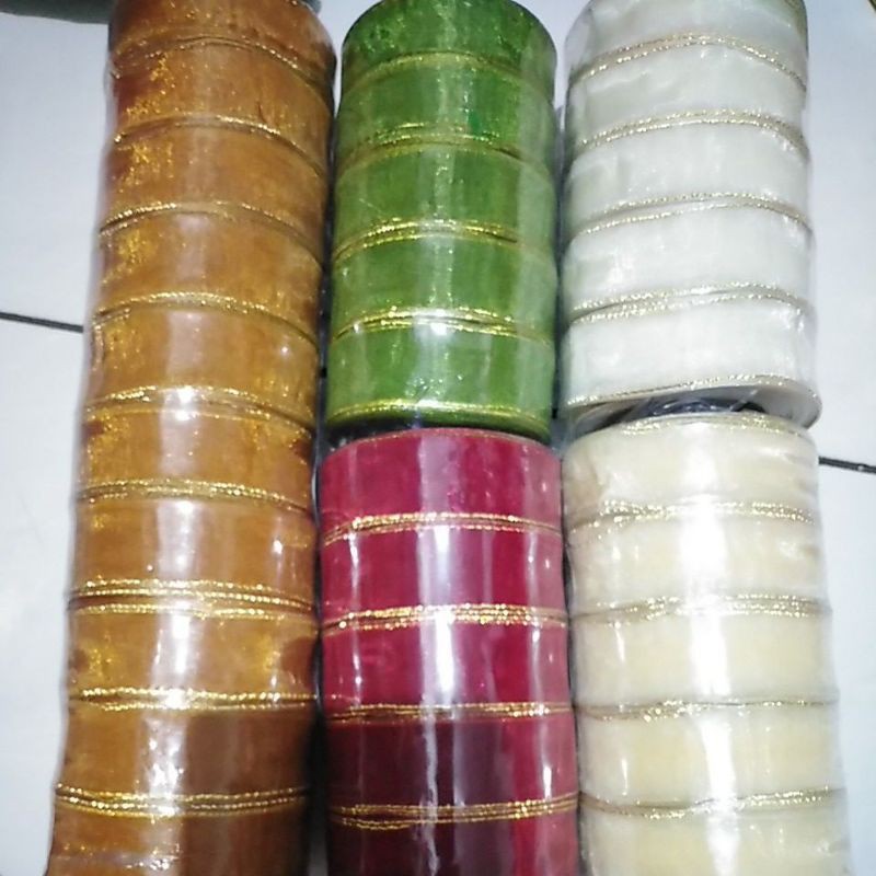 pita organdi organza  list emas 2.5 cm per rol hiasan parcel hampers lebaran idul fitri