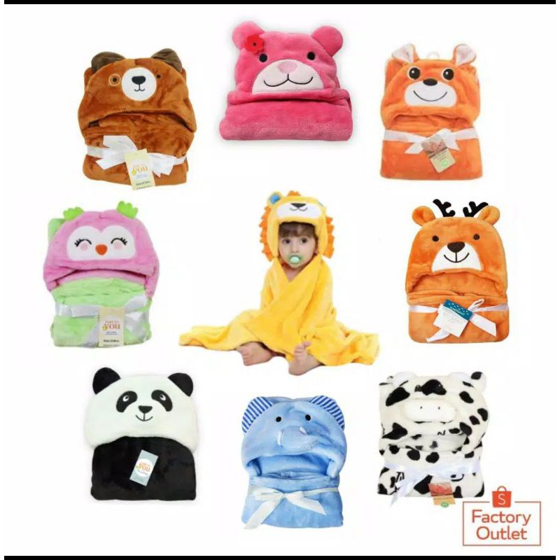 Selimut Bayi Topi Boneka 3D / Selimut Bayi Karakter Fleece - Seri B