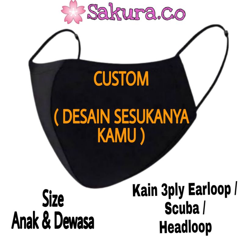Masker Kain 3ply Custom Anak Dewasa - Scuba Earloop Headloop