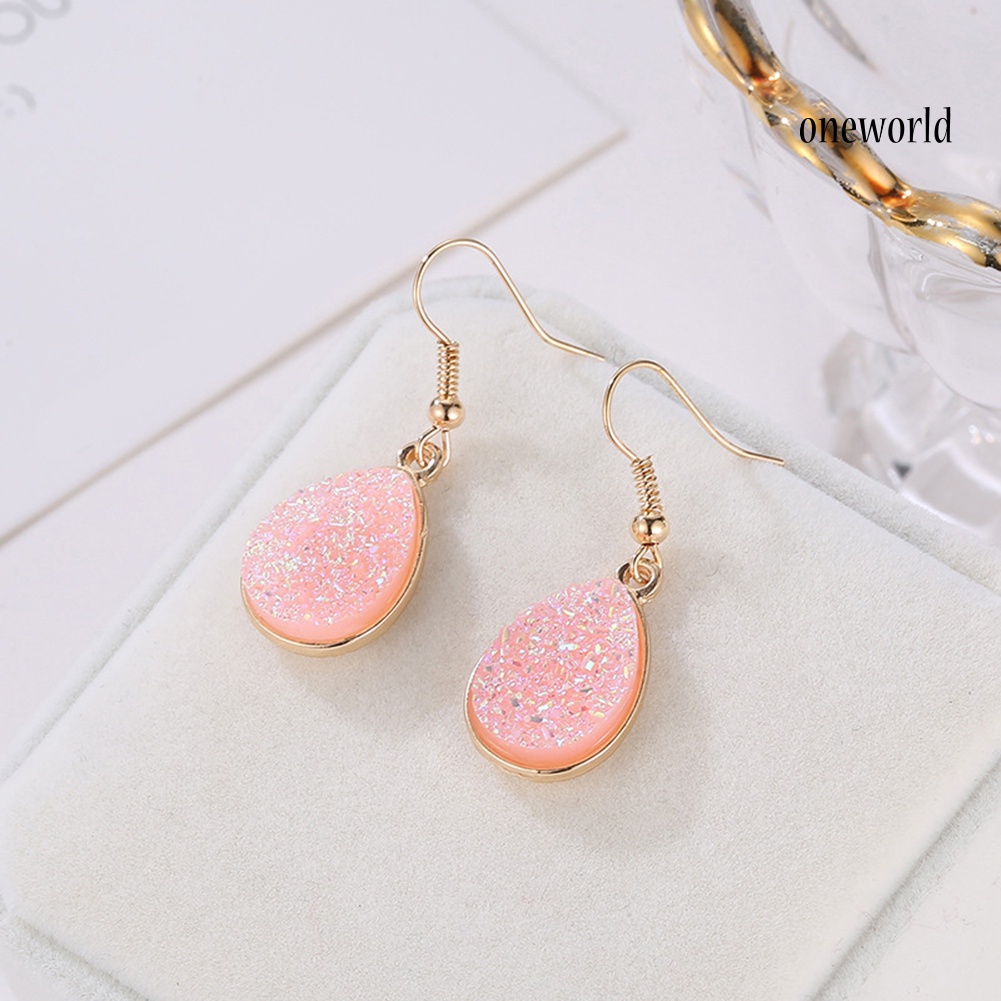 OW@ Fashion Women Water Drop Drusy Dangle Hook Earrings Unique Party Jewelry Gift