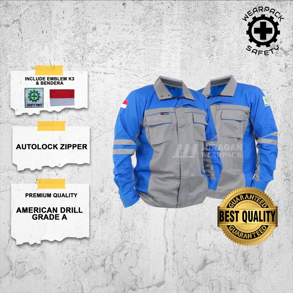 Wearpack Safety Semi Jaket / Baju kerja safety K3  Warna Biru Benhur Kombinasi Abu