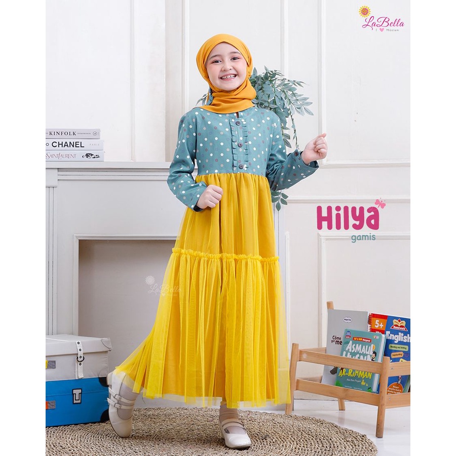HLY 11 Baju Muslim Setelan Gamis Anak Labella Hilya Yellow