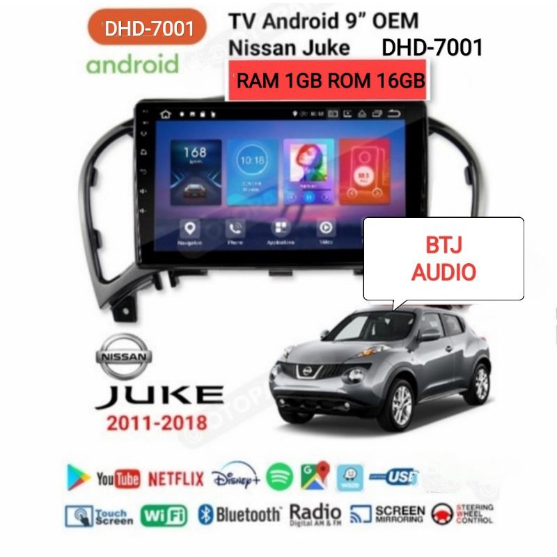 HEAD UNIT TAPE TV MOBIL ANDROID MERK ORCA/DHD/SKELETON UNTUK NISSAN JUKE 2011-2018 LAYAR 9 INCH