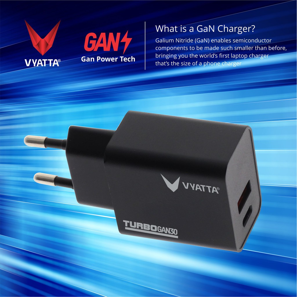 VYATTA TURBO GAN 30W Dual PD+QC/VOOC Fast Charger-iPhone 12 Fast Charger, Samsung S21, OPPO, Macbook