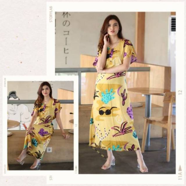 Hanaya homedress Midi Busui - Daster Katun Rayon LD 120 cm