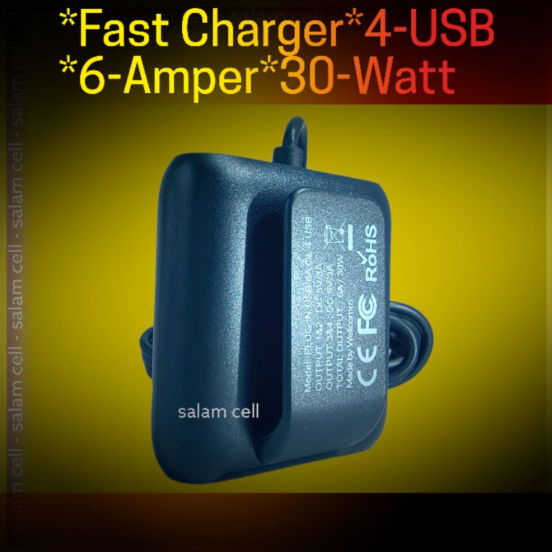 Charger mobil WELLCOMM FAST CHARGER 6A 30W 4Usb Premium Original Bergaransi