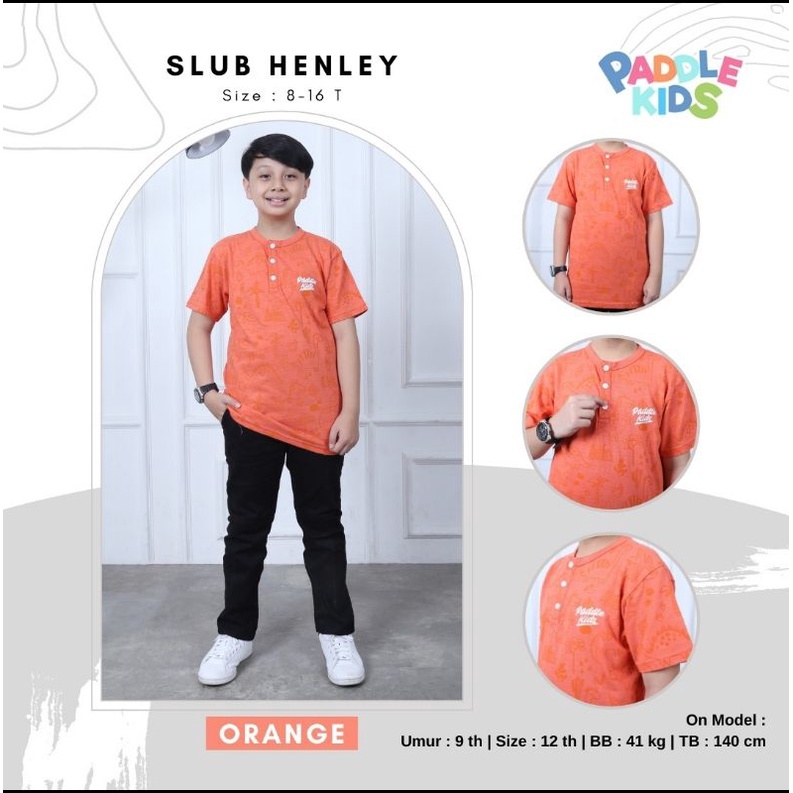 Kaos Polo kancing Anak 6-12 Tahun, Kaos Slub Henley