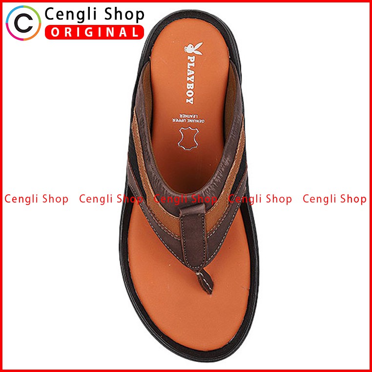 PLAYBOY SANDAL JEPIT KULIT CASUAL PRIA ORIGINAL TERBARU COKLAT PLC7