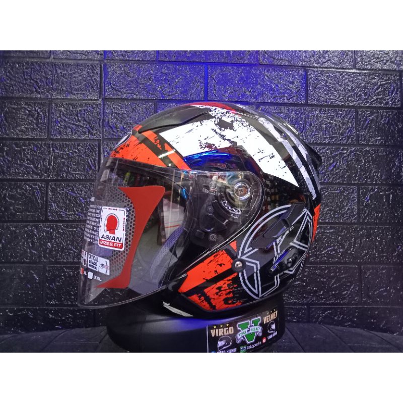 HELM KYT GALAXY FLAT R#5 BLACK RED FLUO ORIGINAL DOUBLE VISOR TERMURAH