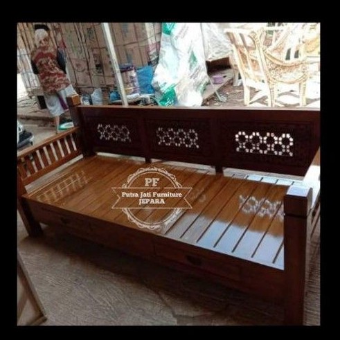 Kursi santai panjang ruang tamu kayu jati - Bale bale daybed bangku ukir