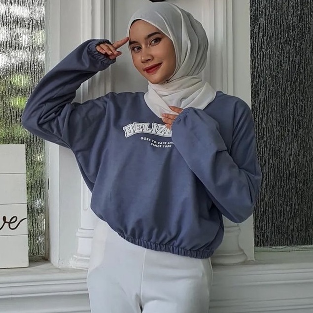 Belize City Croope Sweater Crop Bahan Fleece Atasan Baju Wanita Terbaru