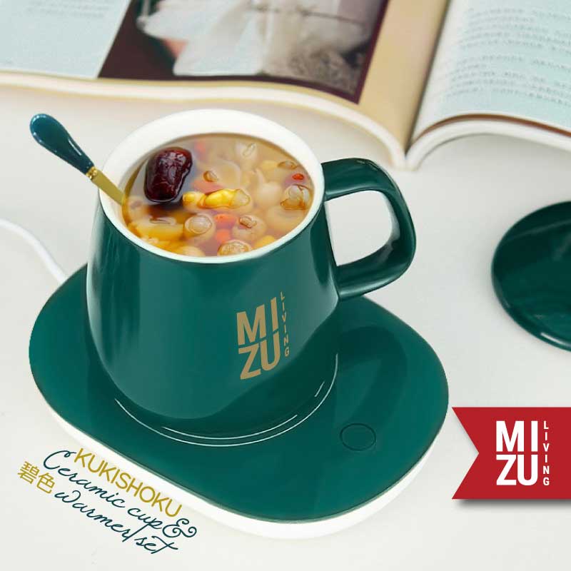 MIZU KUKISHOKU Ceramic Mug &amp; Warmer Set Cangkir Teh Cangkir Kopi Keramik Tatakan Penghangat Minuman