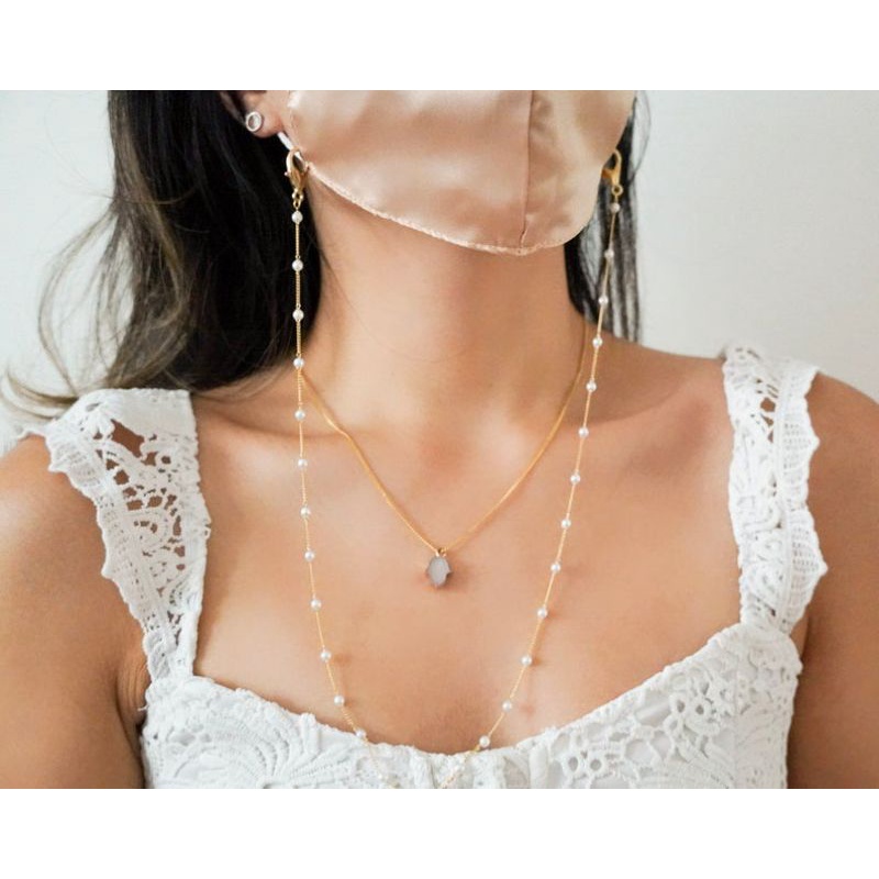 strap masker rantai emas mutiara tali masker rantai