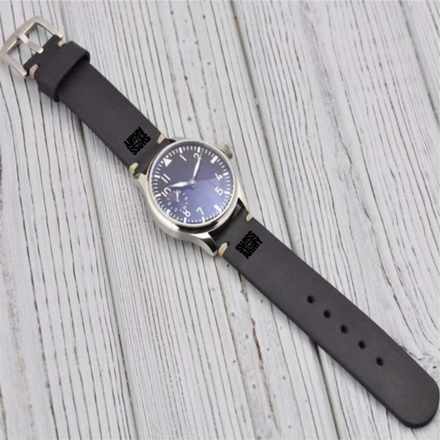 Tali Jam Tangan Kulit Asli Logo Jam Swiss Army Hitam - Garansi