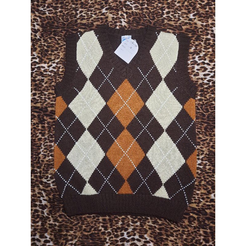 Brown argyle vest