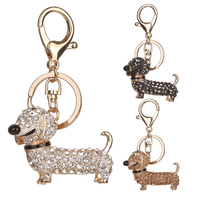 SIY  Bling Dog Dachshund Keychain Handbag Purse Pendant Car Holder Key Ring Jewelry