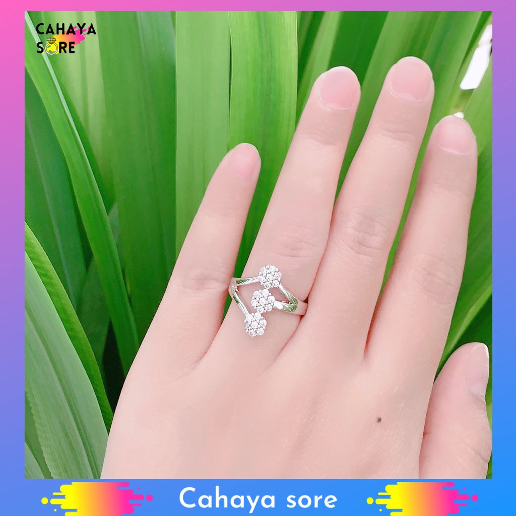 Cincin Xuping Silver Cincin Dewasa Model Permata Tiga Bunga CD19