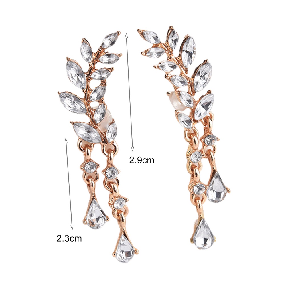 Hu Hu Hu Hu Hu Alat Bantu Pasang Kacamata♡ 1 Pasang Anting Tusuk Gantung Wanita Desain Daun / Tetesan Air Berkilau Untuk Pernikahan