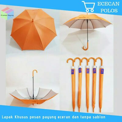 [polos] Payung Standar Gagang J Sarung Kain Lapis Silver - Orange